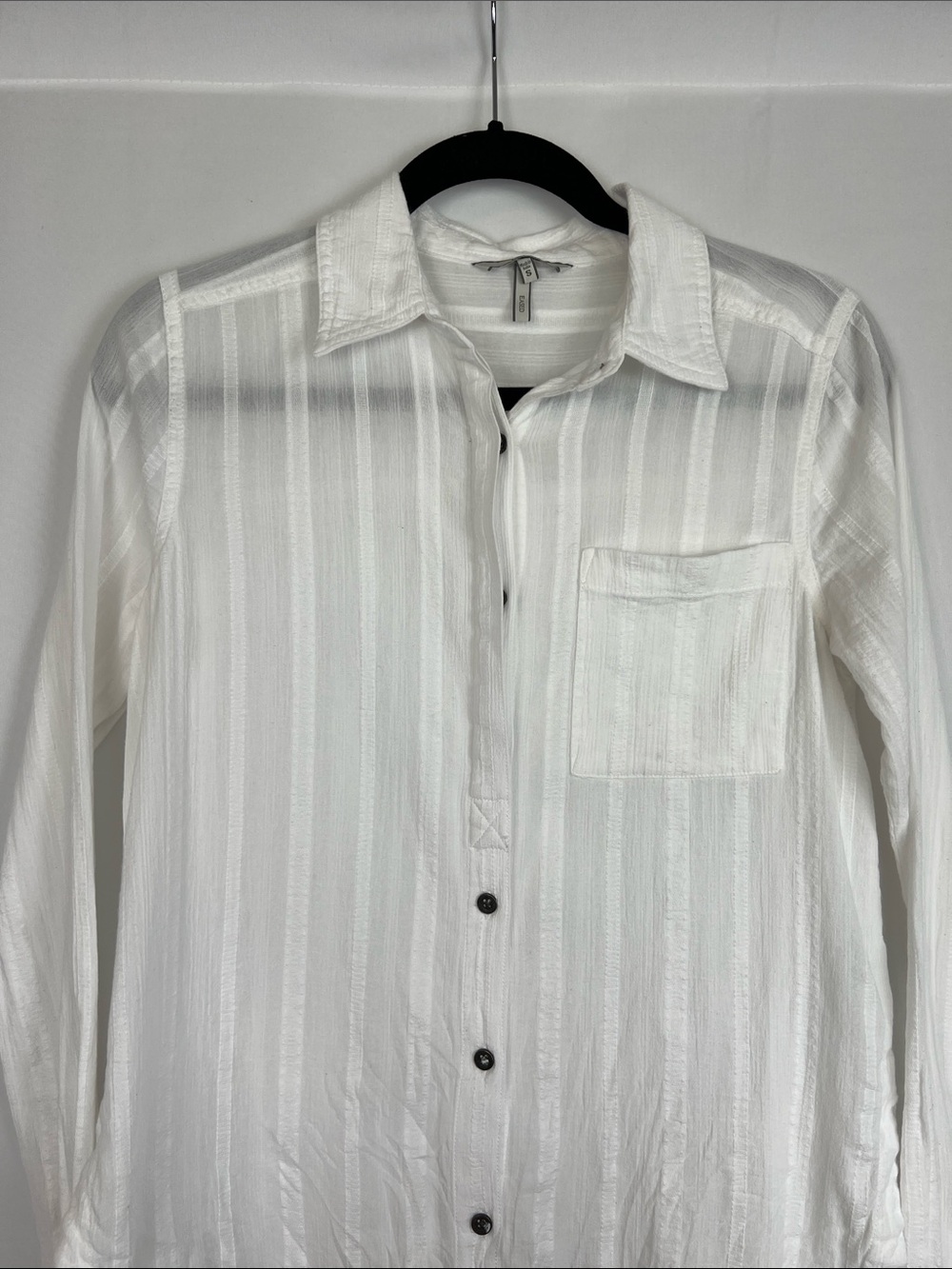 BKE White Vertical Stripe Button-Down Shirt/ Swim Cover Up Top- Size Small - Picture 2 of 10